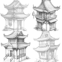 Chinese Tiny House Coloring Book - CraftNest - Digital Crafting and Art