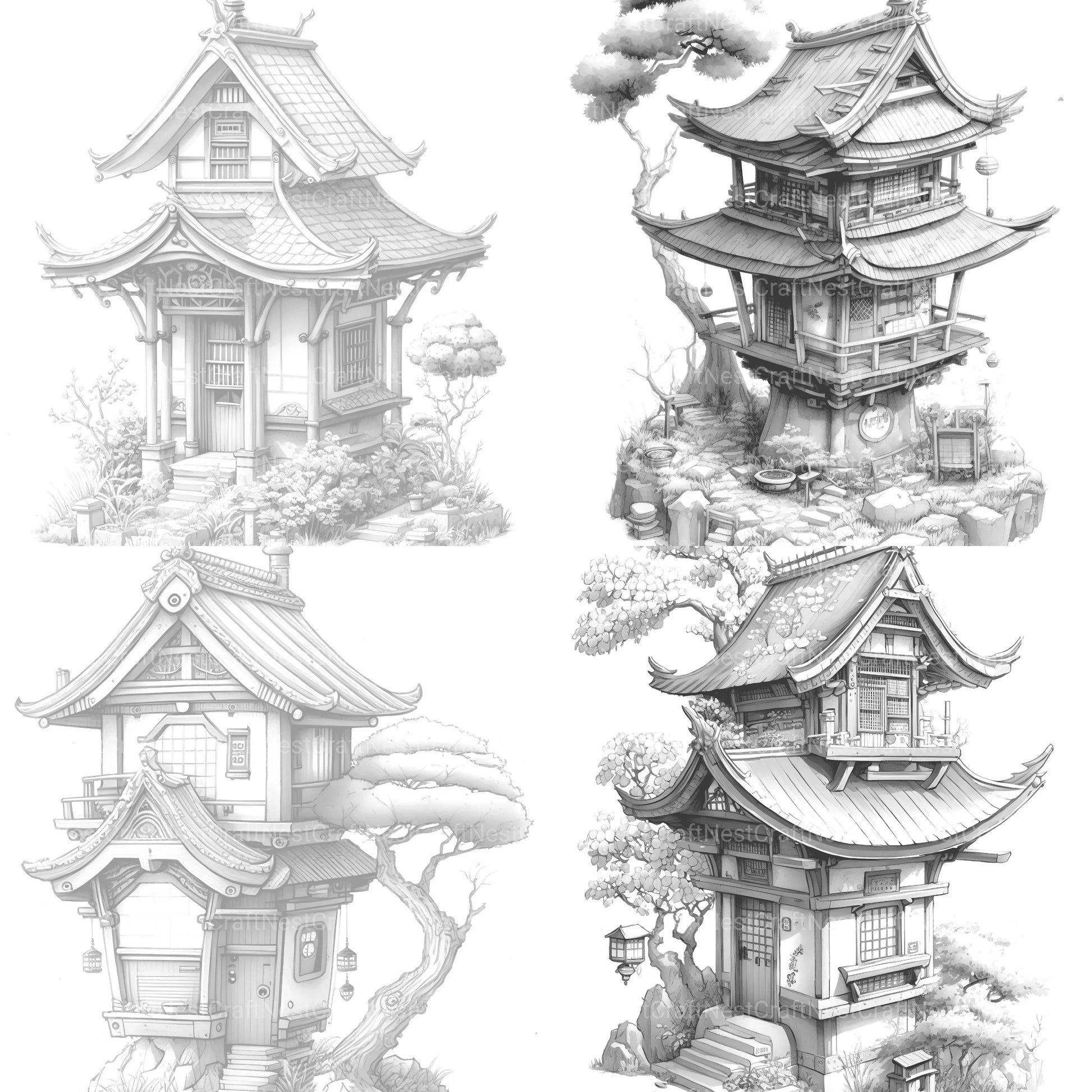 Japanese Tiny House Coloring Book - CraftNest - Digital Crafting and Art