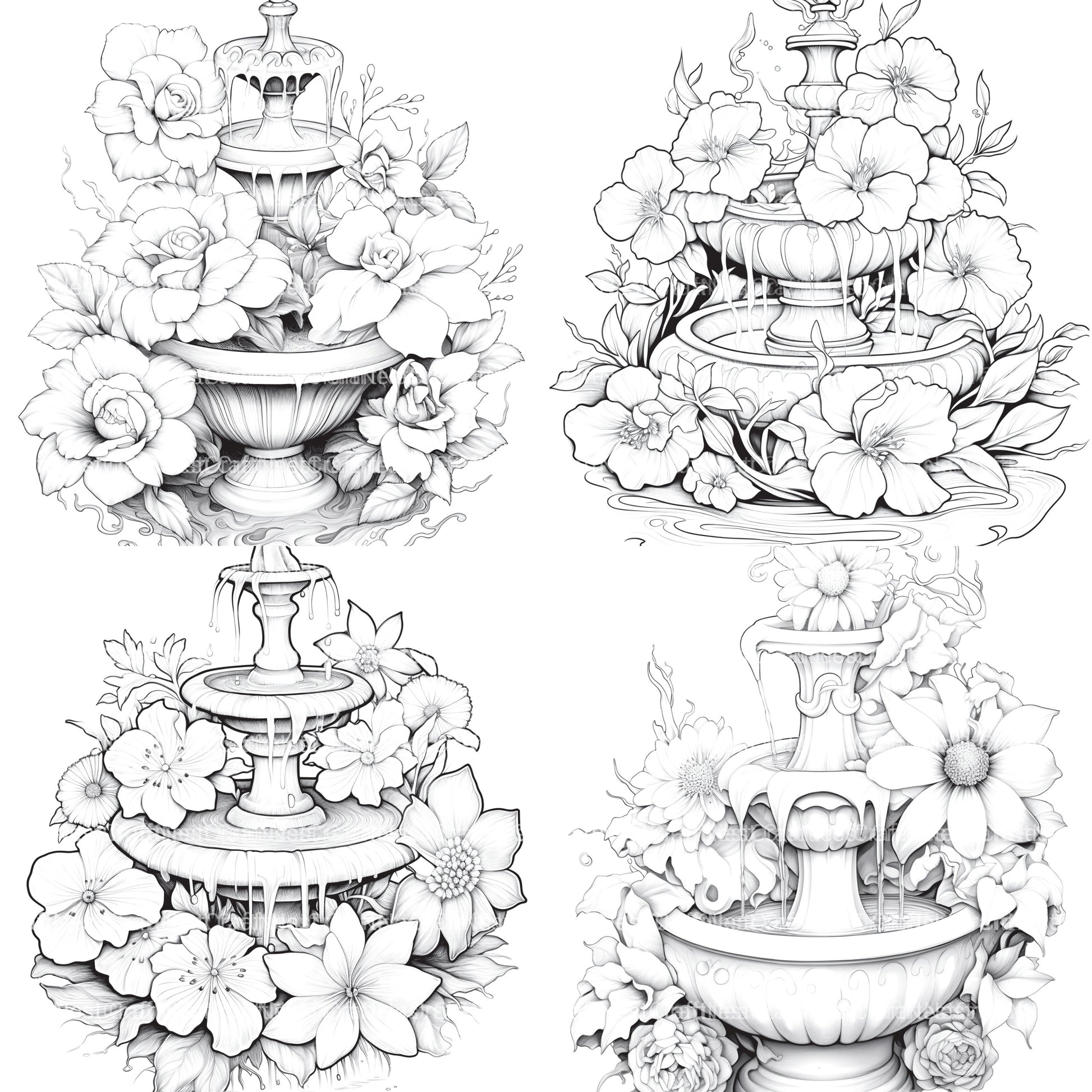Blooming Fountain Coloring Book - CraftNest - Digital Crafting and Art
