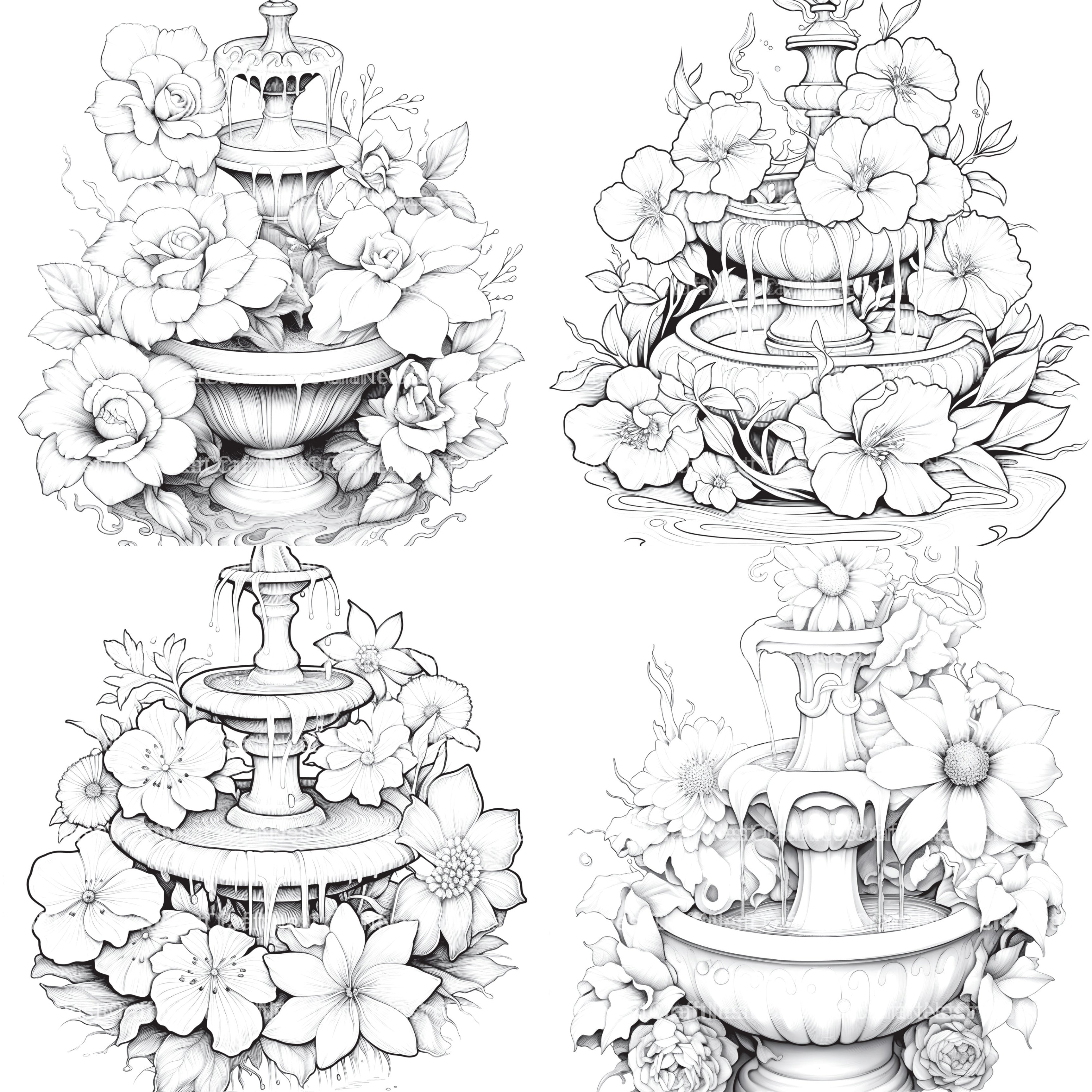 Blooming Fountain Coloring Book - CraftNest - Digital Crafting and Art