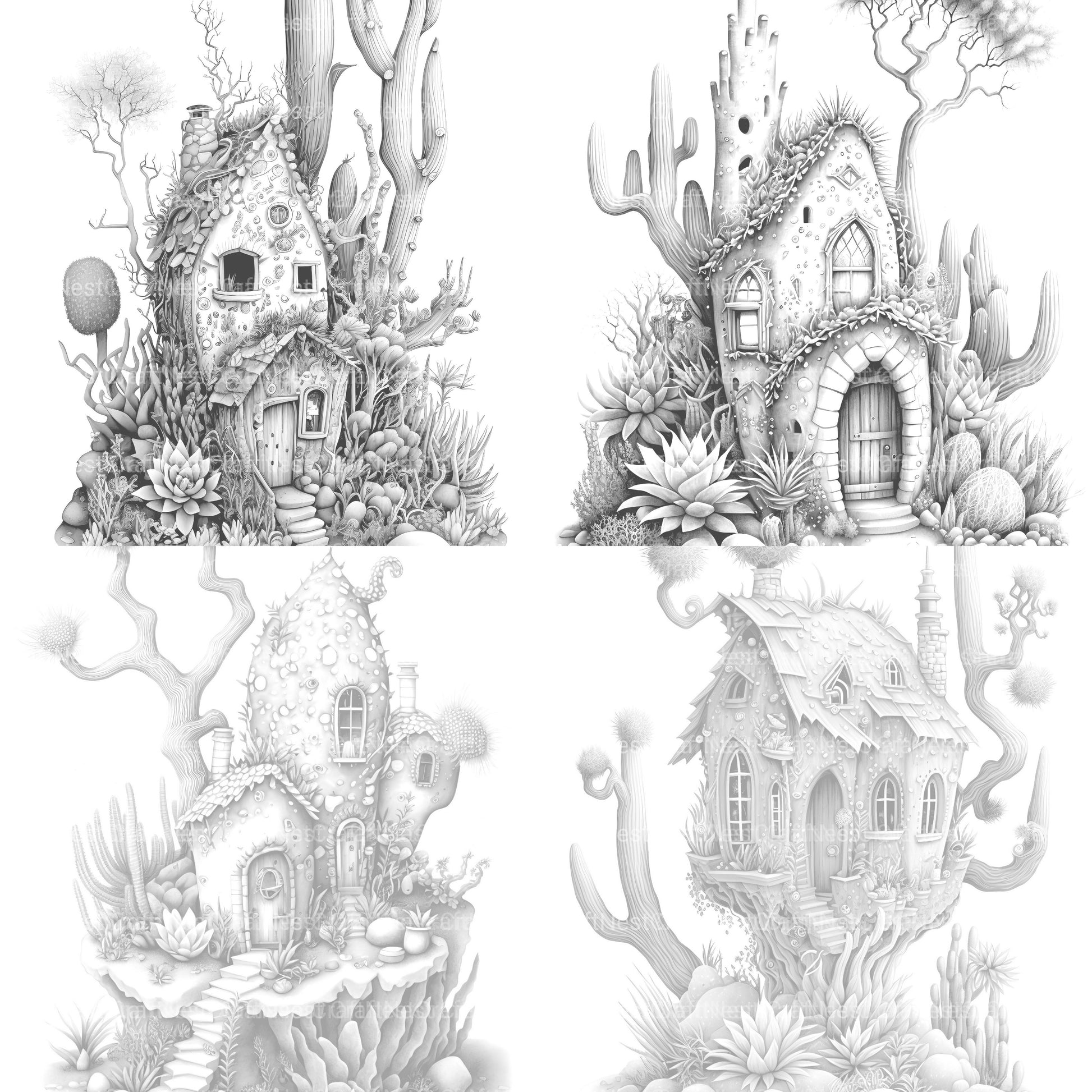 Cactus Fairy Houses Coloring Book - CraftNest - Digital Crafting and Art