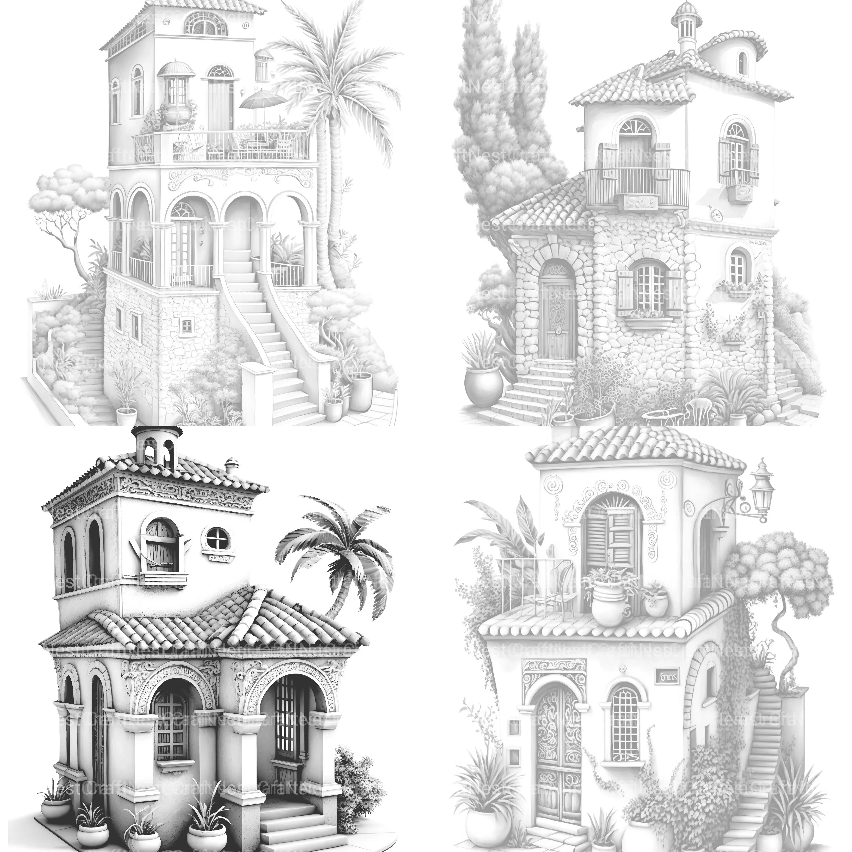 Mediterranean Tiny House Coloring Book - CraftNest - Digital Crafting and Art