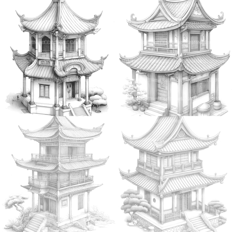Chinese Tiny House Coloring Book - CraftNest - Digital Crafting and Art