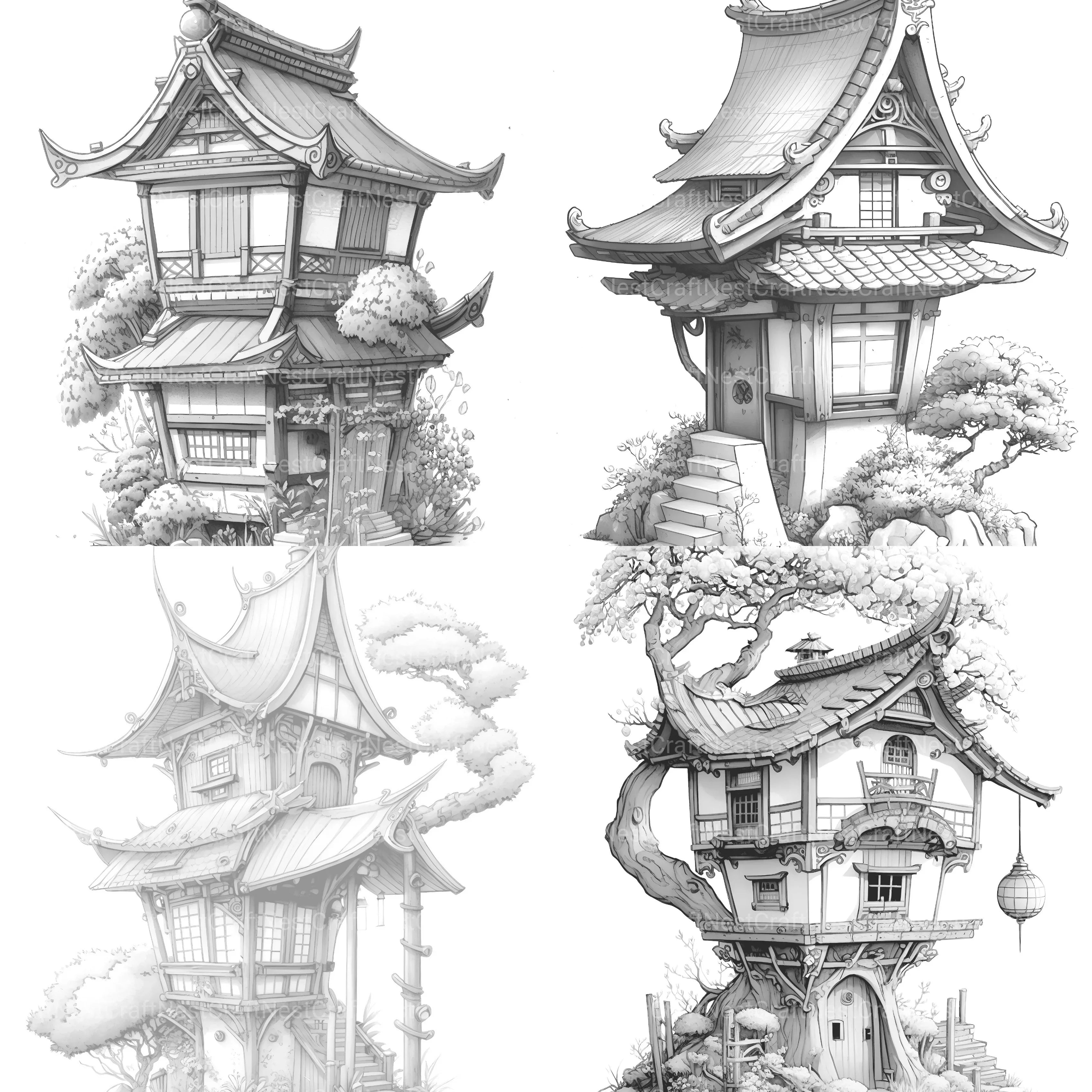 Japanese Tiny House Coloring Book - CraftNest - Digital Crafting and Art