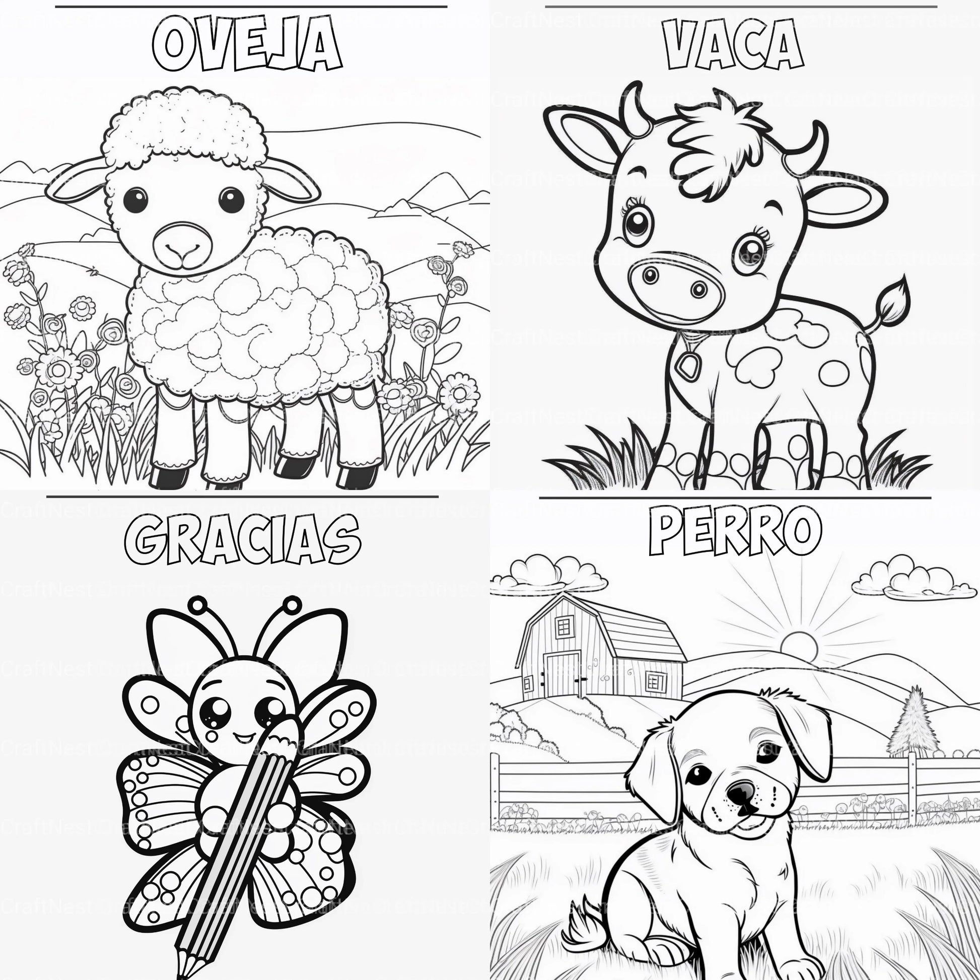 Barnyard Animals Learning Coloring Book - CraftNest - Digital Crafting and Art