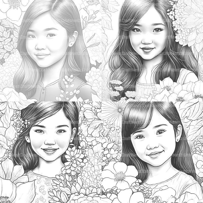 Asian Flower Girl Coloring Book - CraftNest - Digital Crafting and Art