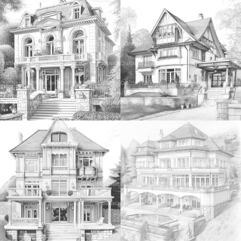 Luxurious Villas Coloring Book - CraftNest - Digital Crafting and Art