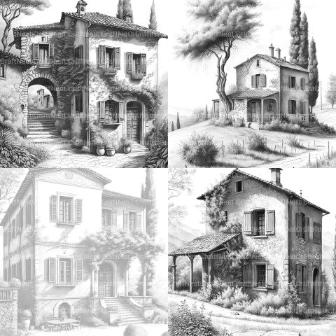 Italian Houses Coloring Book - CraftNest - Digital Crafting and Art