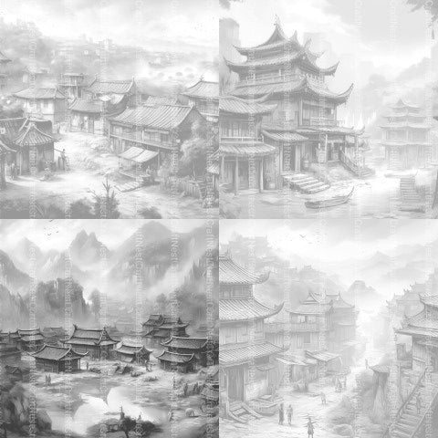 Old Chinese Village Coloring Book - CraftNest - Digital Crafting and Art
