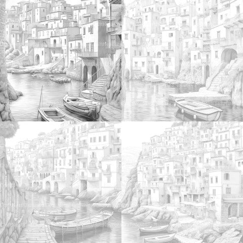 Italian Coastal Villages Coloring Book - CraftNest - Digital Crafting and Art