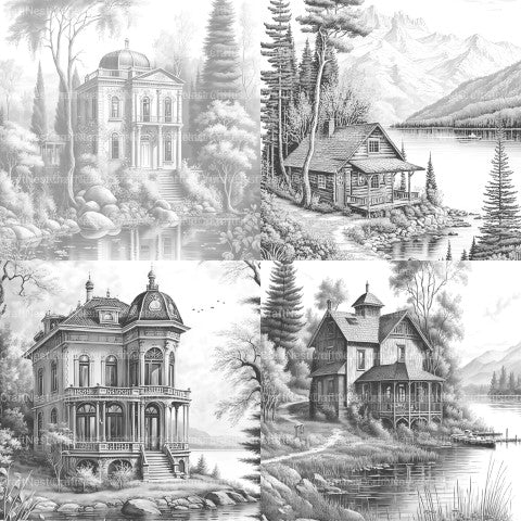 Lake Houses Coloring Book - CraftNest - Digital Crafting and Art