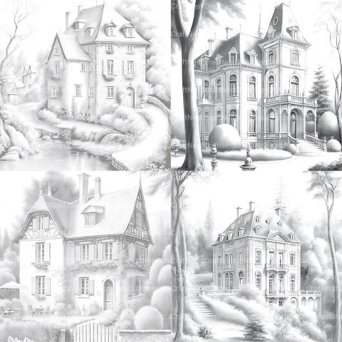 Old French Houses Coloring Book - CraftNest - Digital Crafting and Art