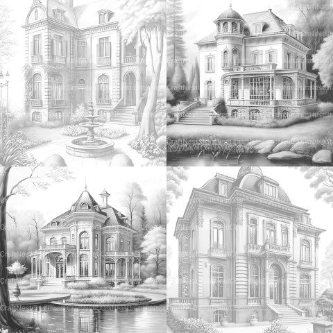 German Villas Coloring Book - CraftNest - Digital Crafting and Art