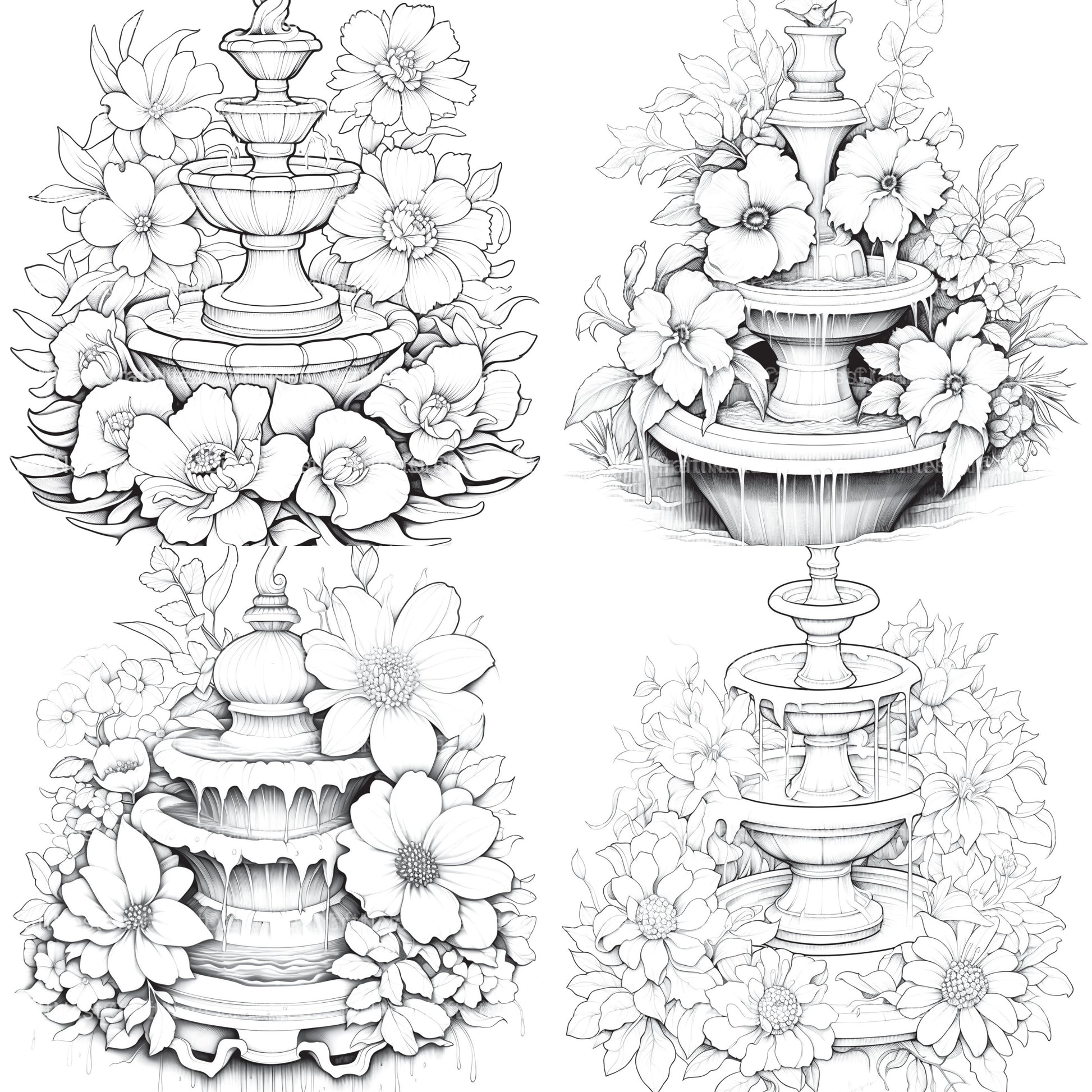 Blooming Fountain Coloring Book - CraftNest - Digital Crafting and Art