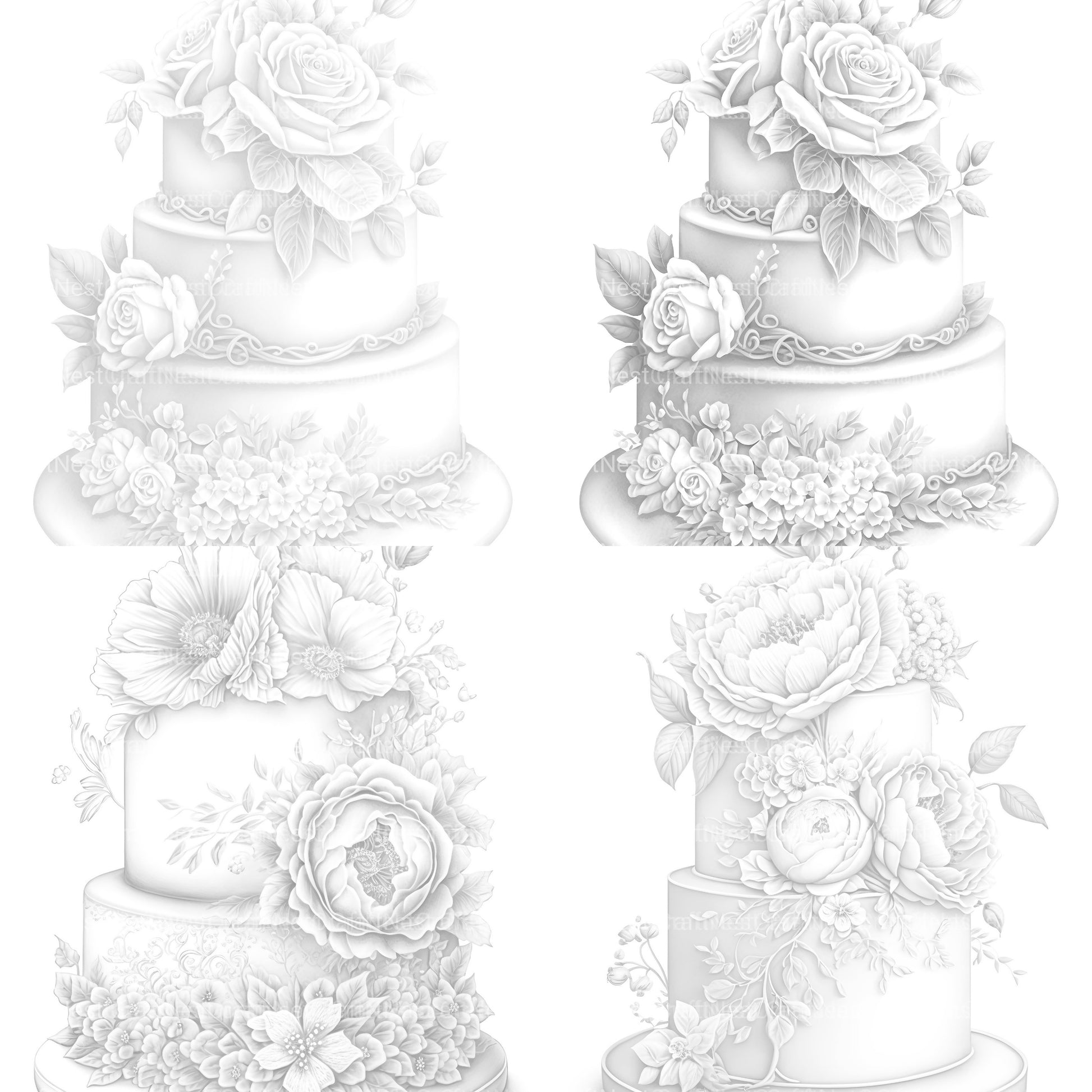 Floral Wedding Cake Coloring Book - CraftNest - Digital Crafting and Art