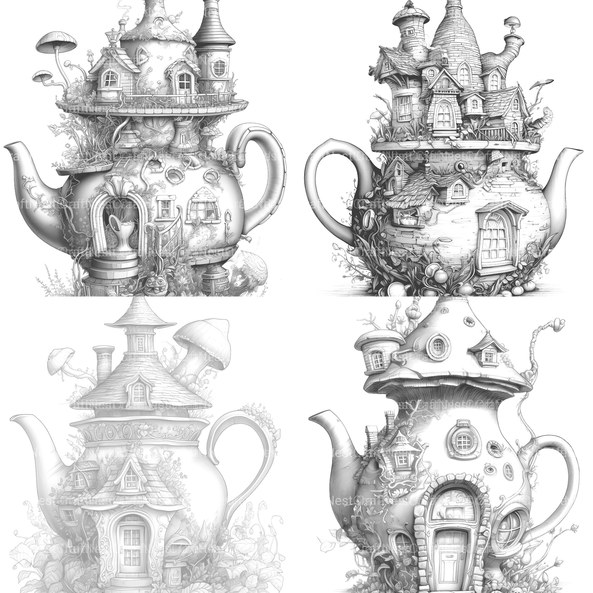 Teapot Fairy House Coloring Book - CraftNest - Digital Crafting and Art