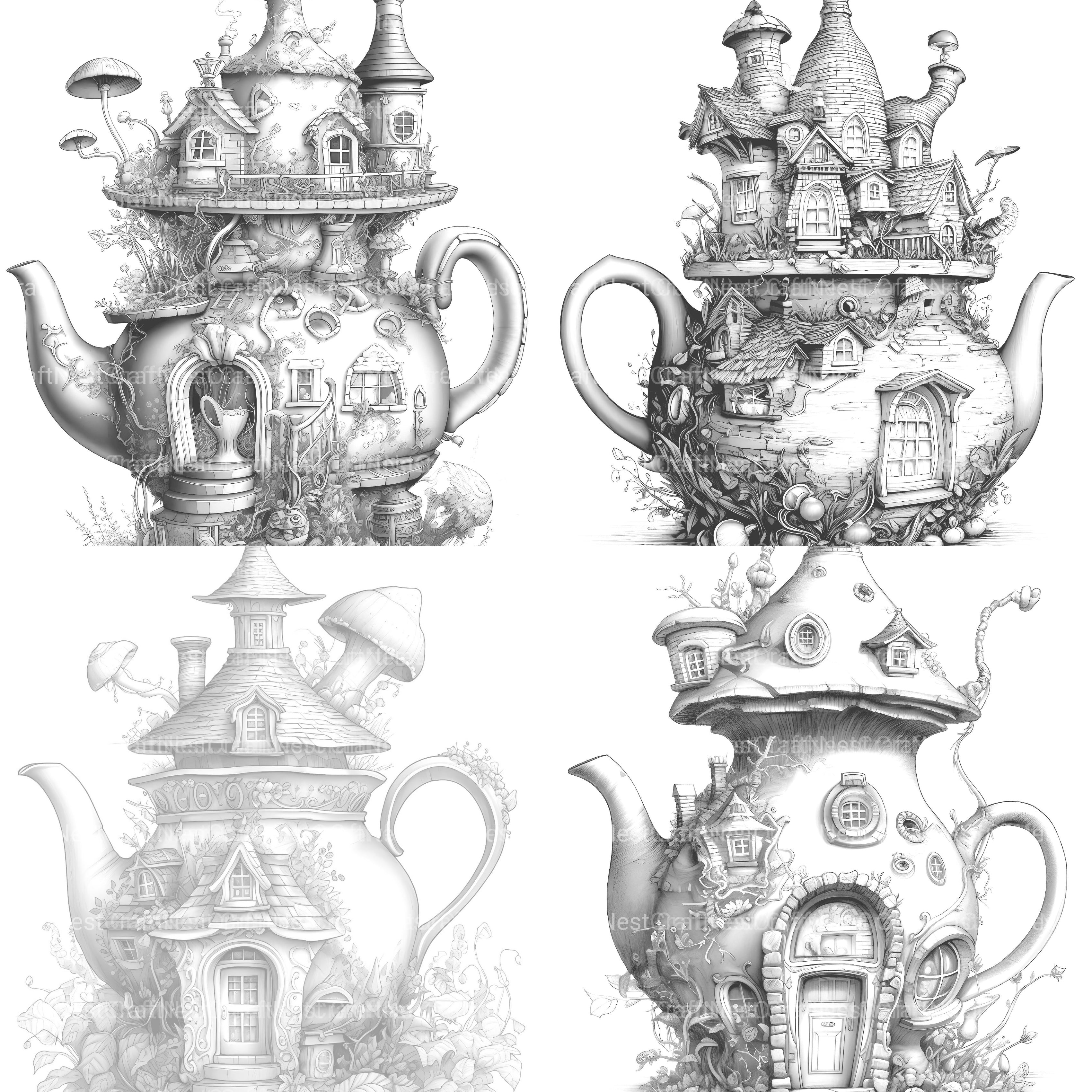 Teapot Fairy House Coloring Book - CraftNest - Digital Crafting and Art