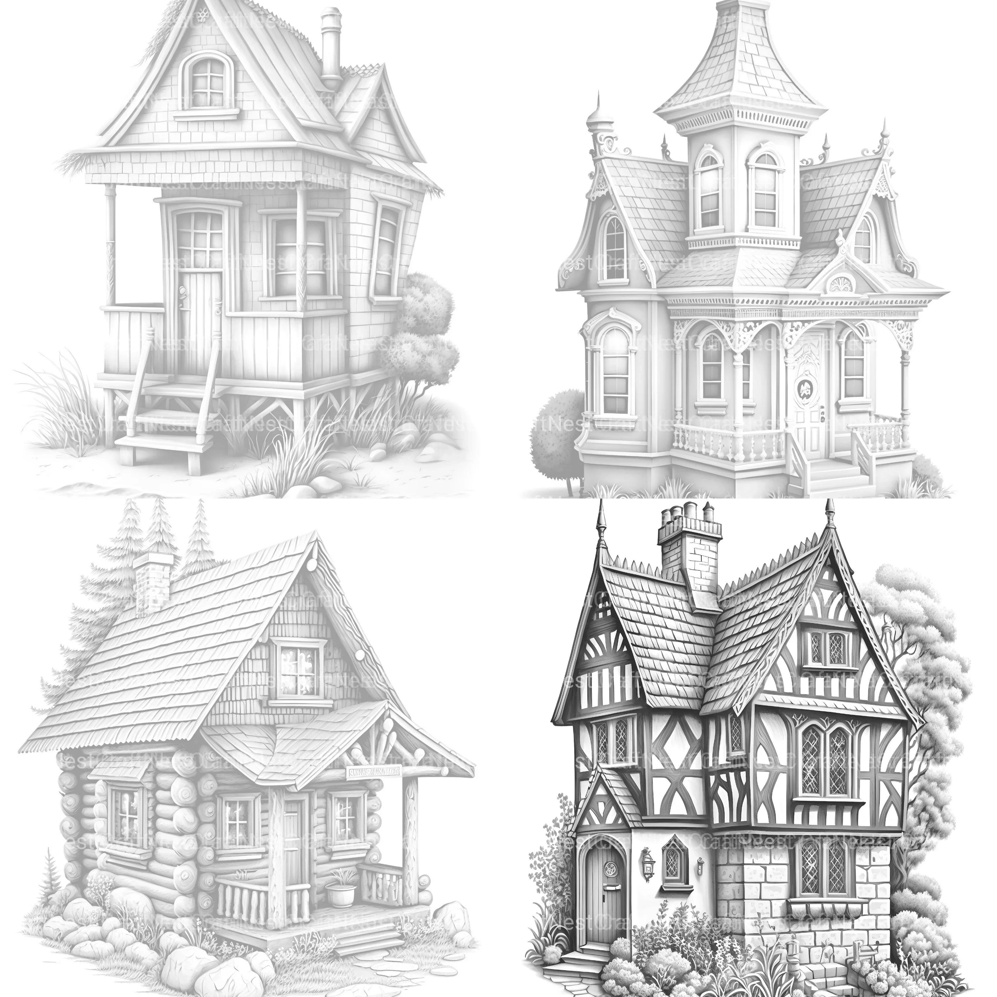 Mixed Style Tiny House Coloring Book - CraftNest - Digital Crafting and Art