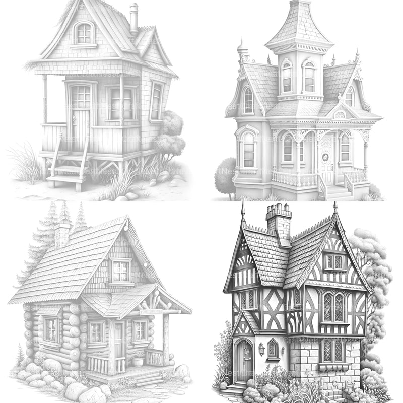 Mixed Style Tiny House Coloring Book - CraftNest - Digital Crafting and Art