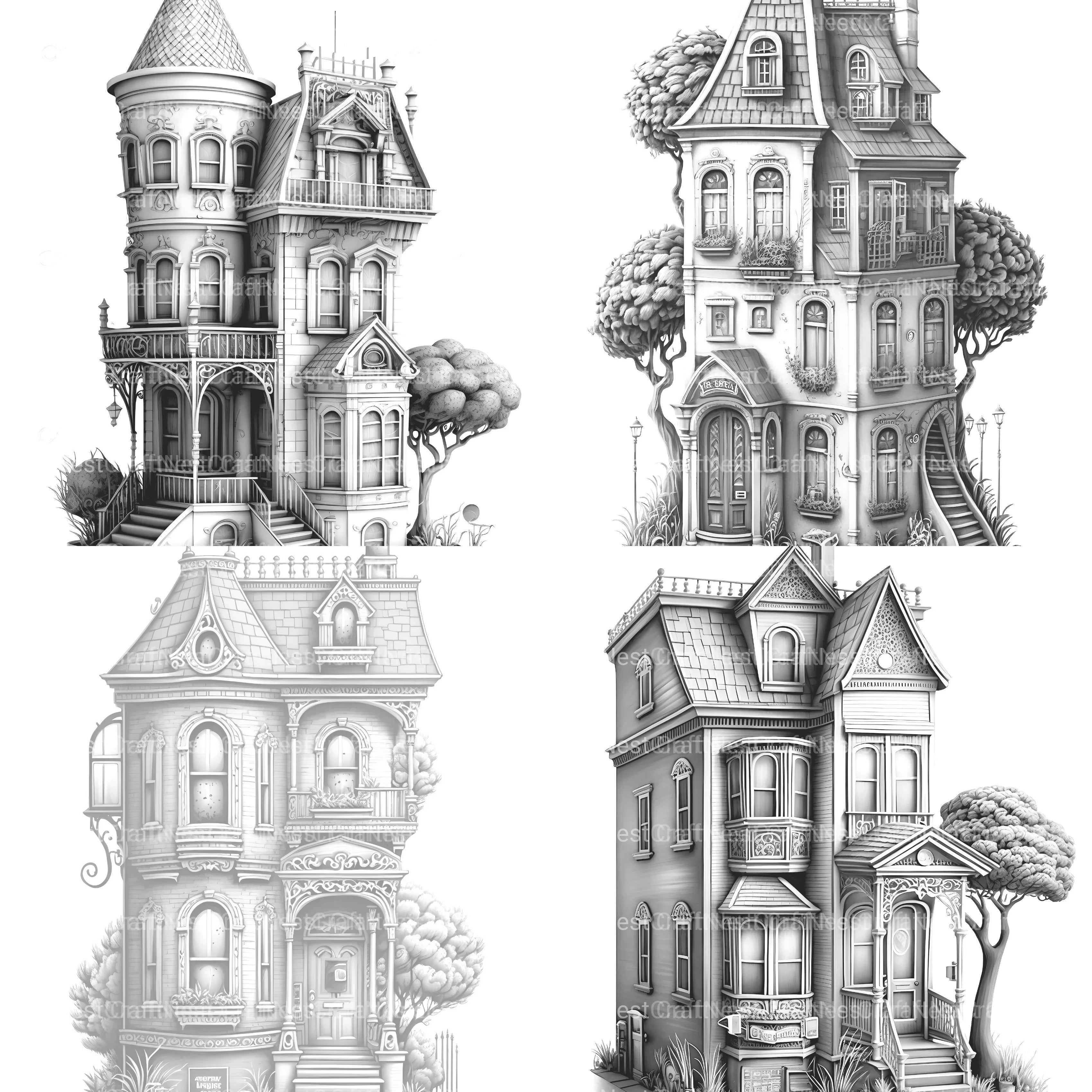 Townhouse Tiny House Coloring Book - CraftNest - Digital Crafting and Art