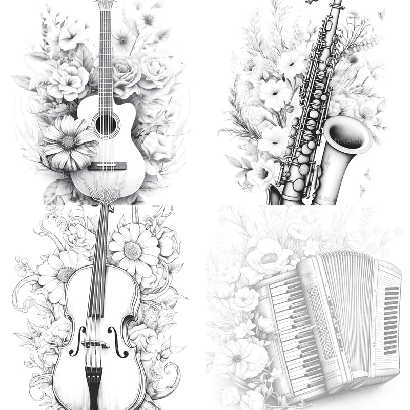 Flower Instrument Coloring Book - CraftNest - Digital Crafting and Art