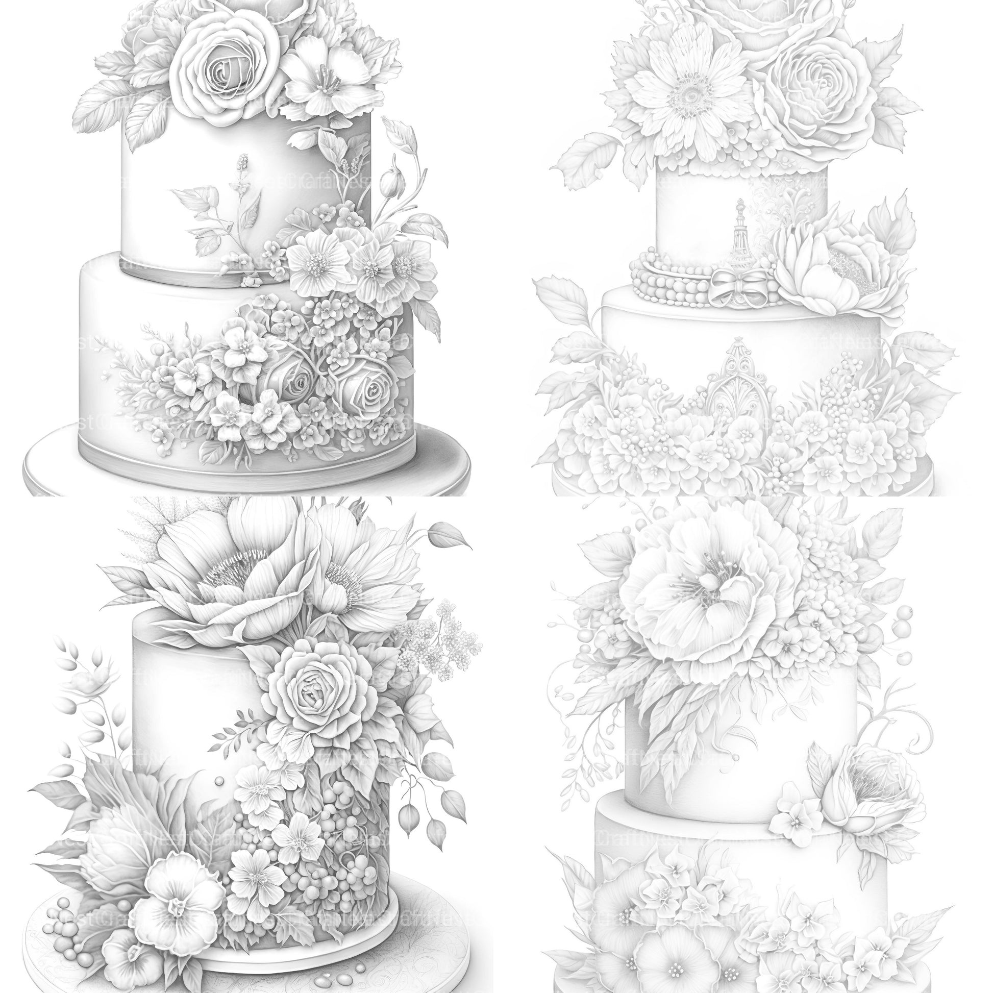 Floral Wedding Cake Coloring Book - CraftNest - Digital Crafting and Art