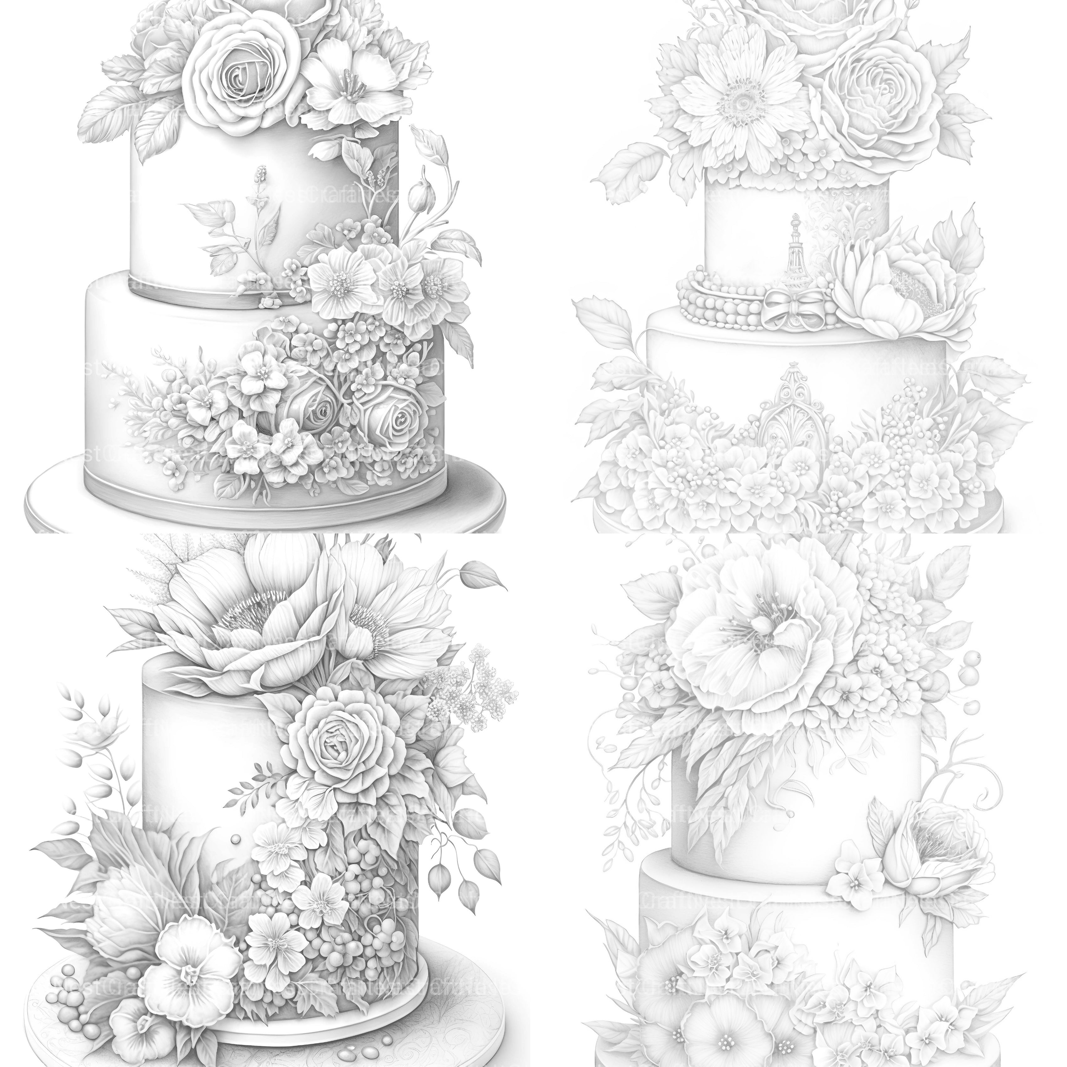Floral Wedding Cake Coloring Book - CraftNest - Digital Crafting and Art