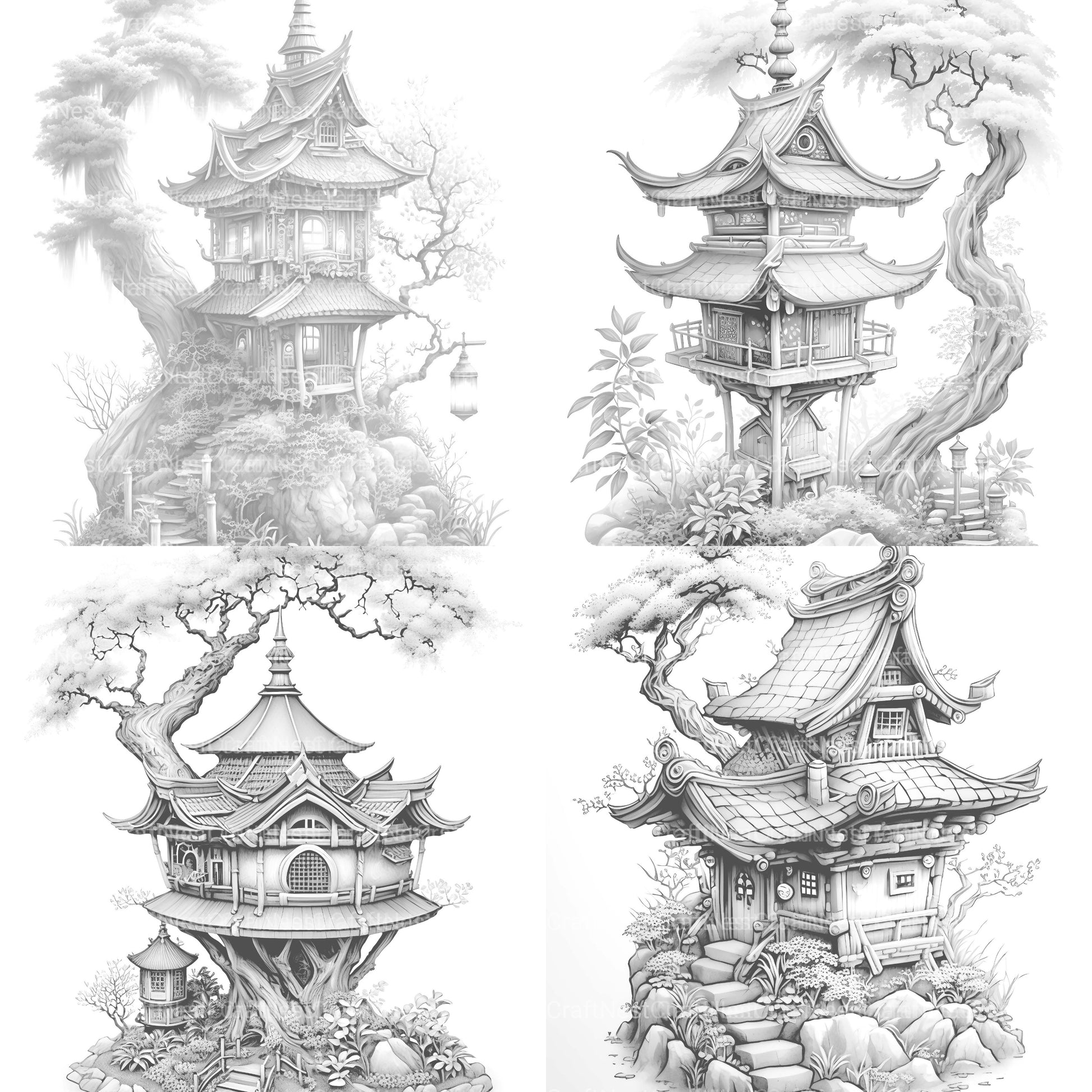Japanese Fairy House Coloring Book - CraftNest - Digital Crafting and Art