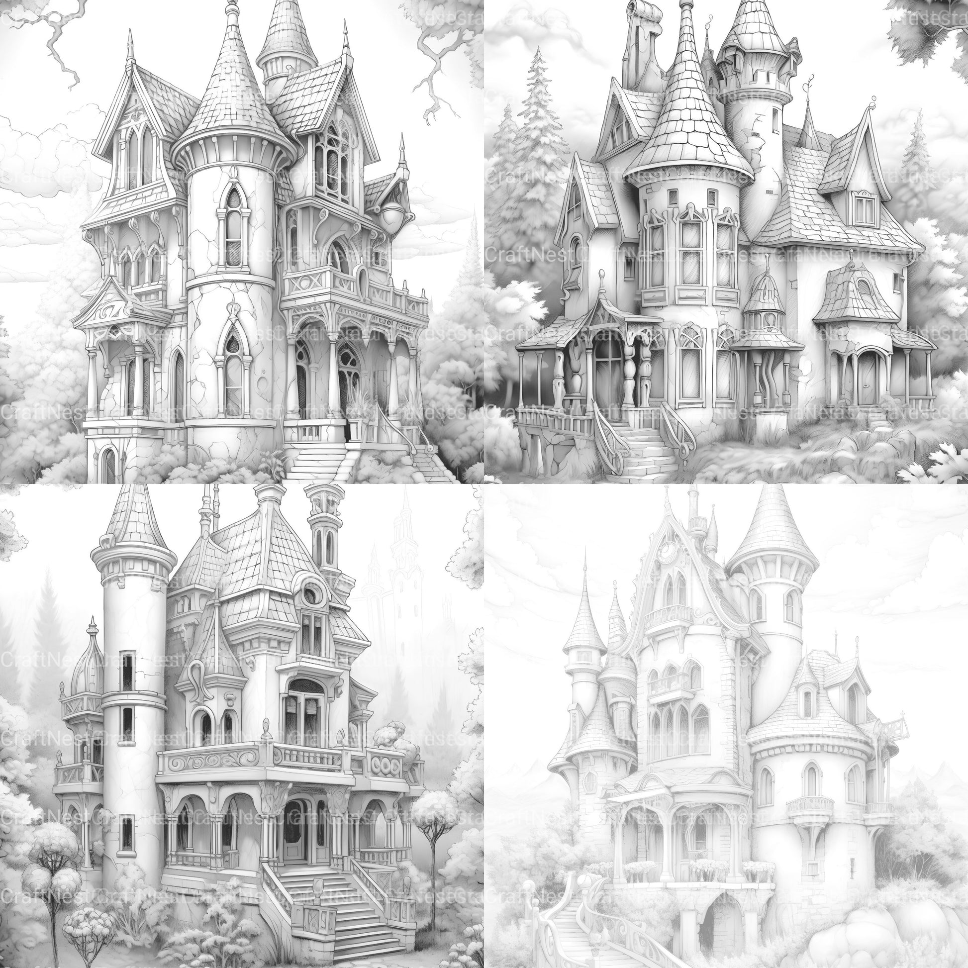Gothic Houses Coloring Book - CraftNest - Digital Crafting and Art