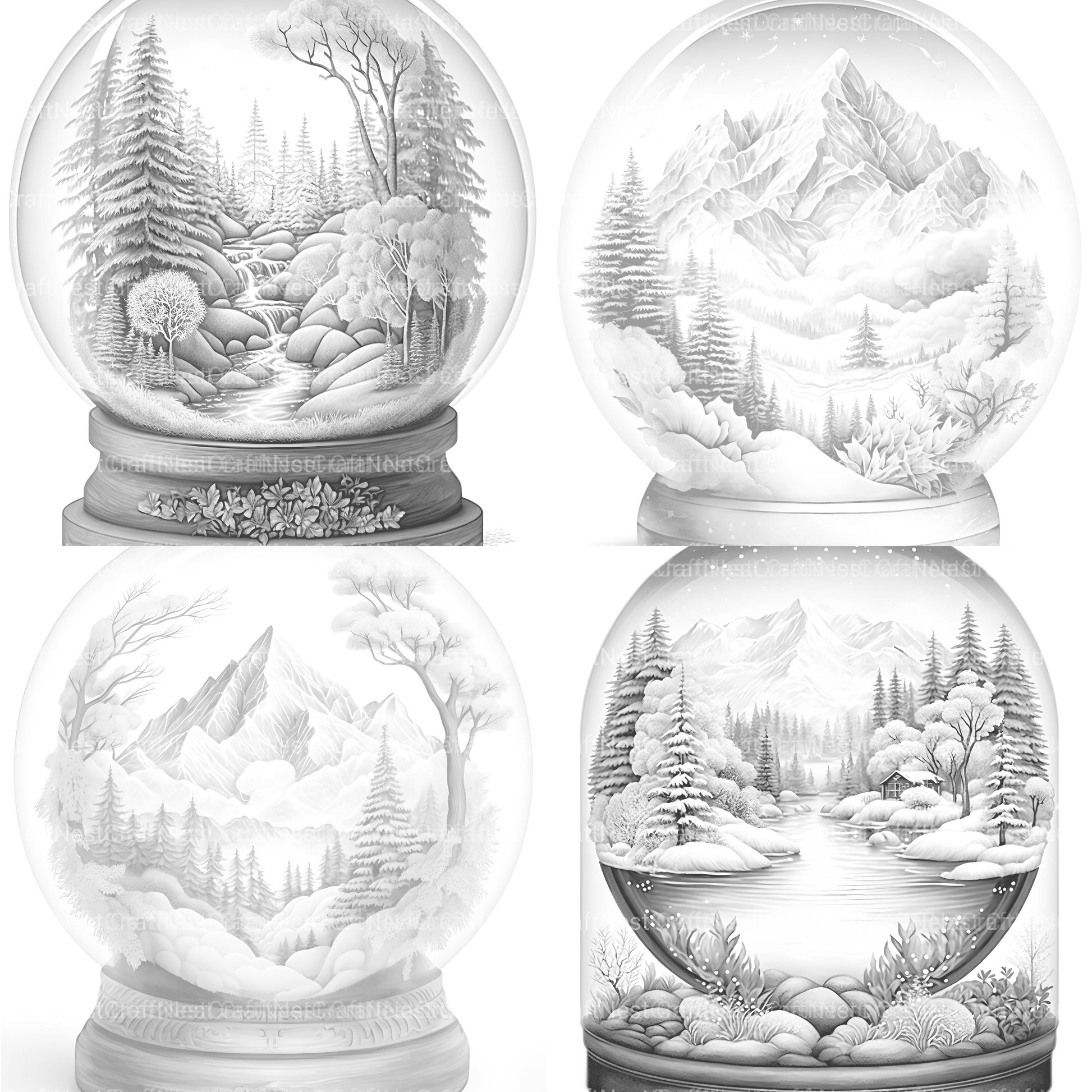 Snow Globe Nature Scene Coloring Book - CraftNest - Digital Crafting and Art