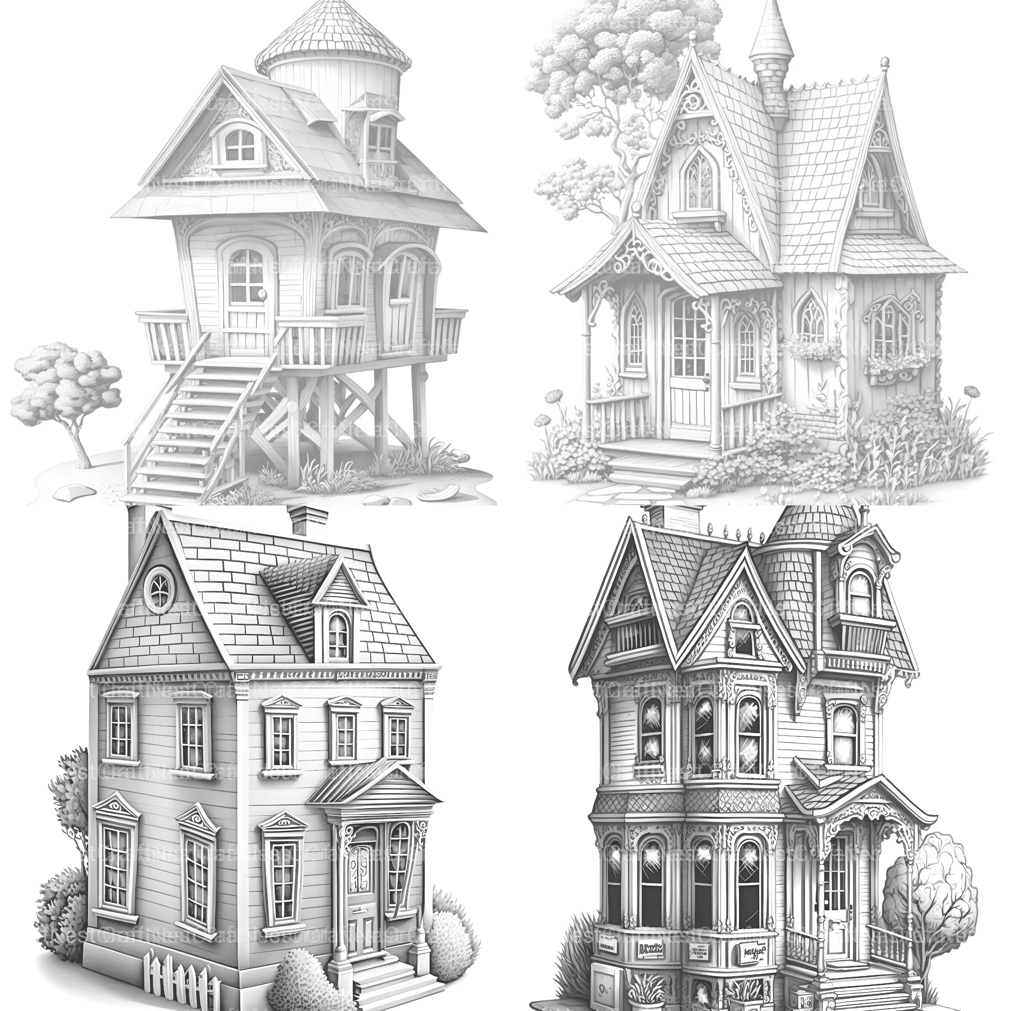 Mixed Style Tiny House Coloring Book - CraftNest - Digital Crafting and Art