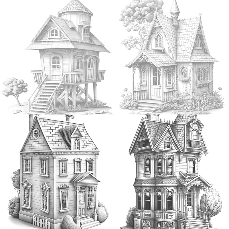 Mixed Style Tiny House Coloring Book - CraftNest - Digital Crafting and Art