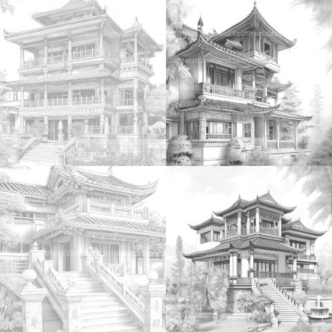 Chinese Architecture Coloring Book - CraftNest - Digital Crafting and Art