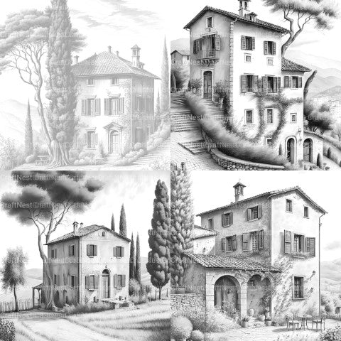 Italian Houses Coloring Book - CraftNest - Digital Crafting and Art