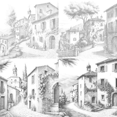Italian Village Landscapes Coloring Book - CraftNest - Digital Crafting and Art