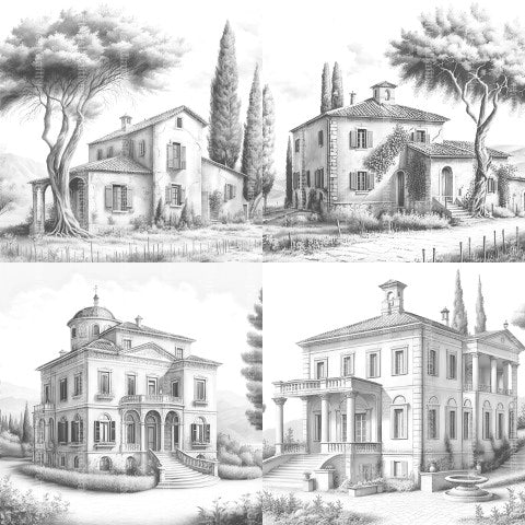 Old Italian Country Houses Coloring Book - CraftNest - Digital Crafting and Art