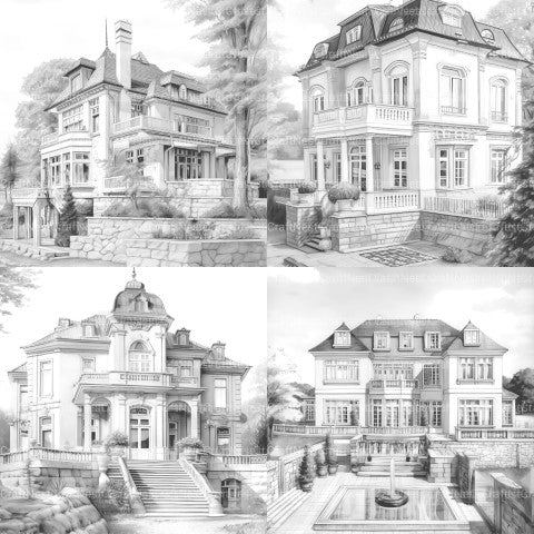 Luxurious Villas Coloring Book - CraftNest - Digital Crafting and Art