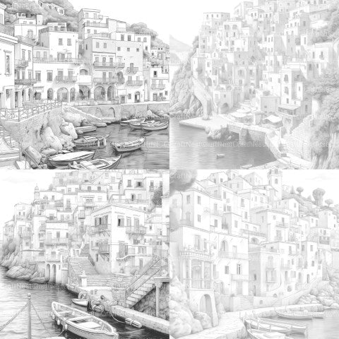 Italian Coastal Villages Coloring Book - CraftNest - Digital Crafting and Art