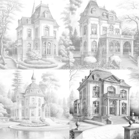 German Villas Coloring Book - CraftNest - Digital Crafting and Art