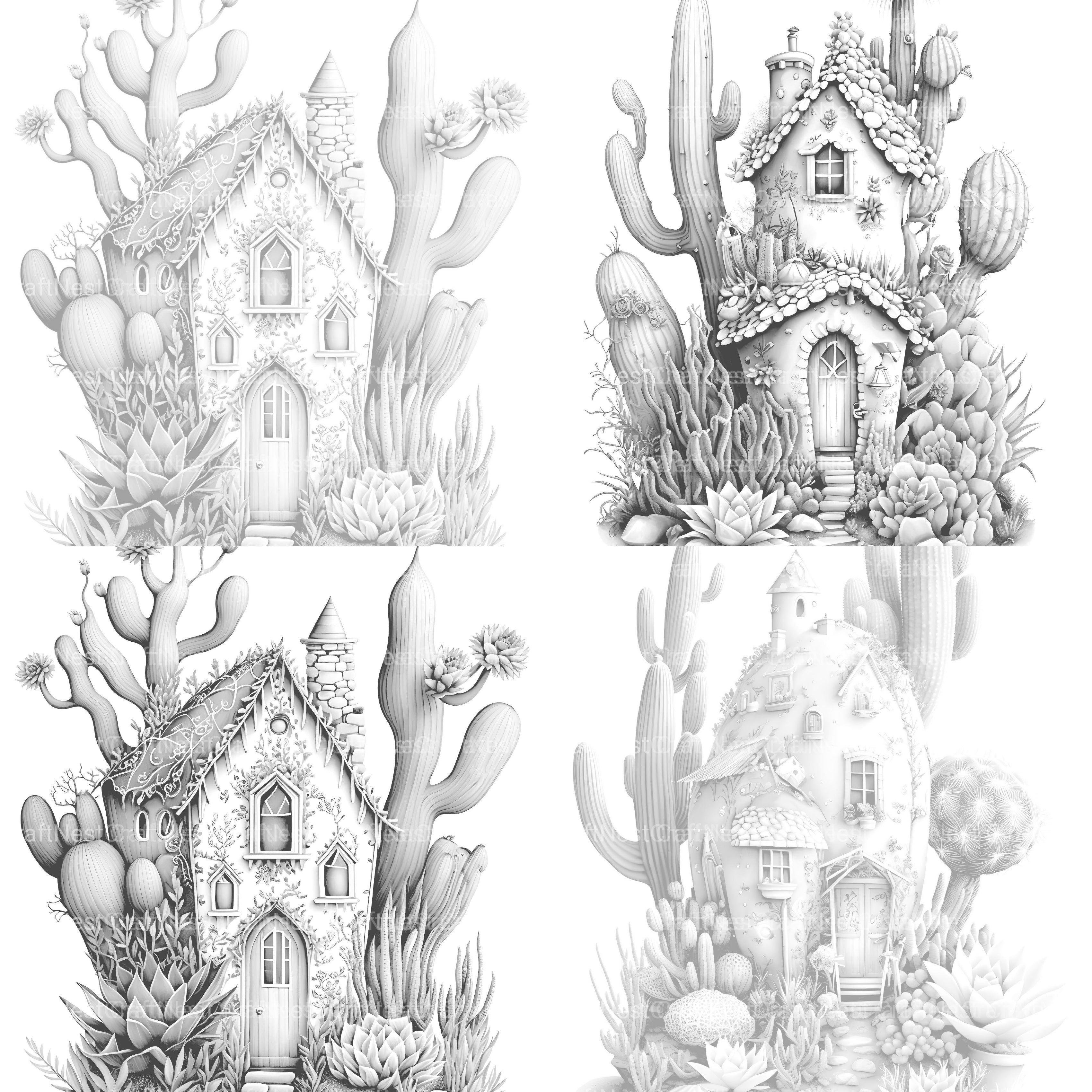 Cactus Fairy Houses Coloring Book - CraftNest - Digital Crafting and Art