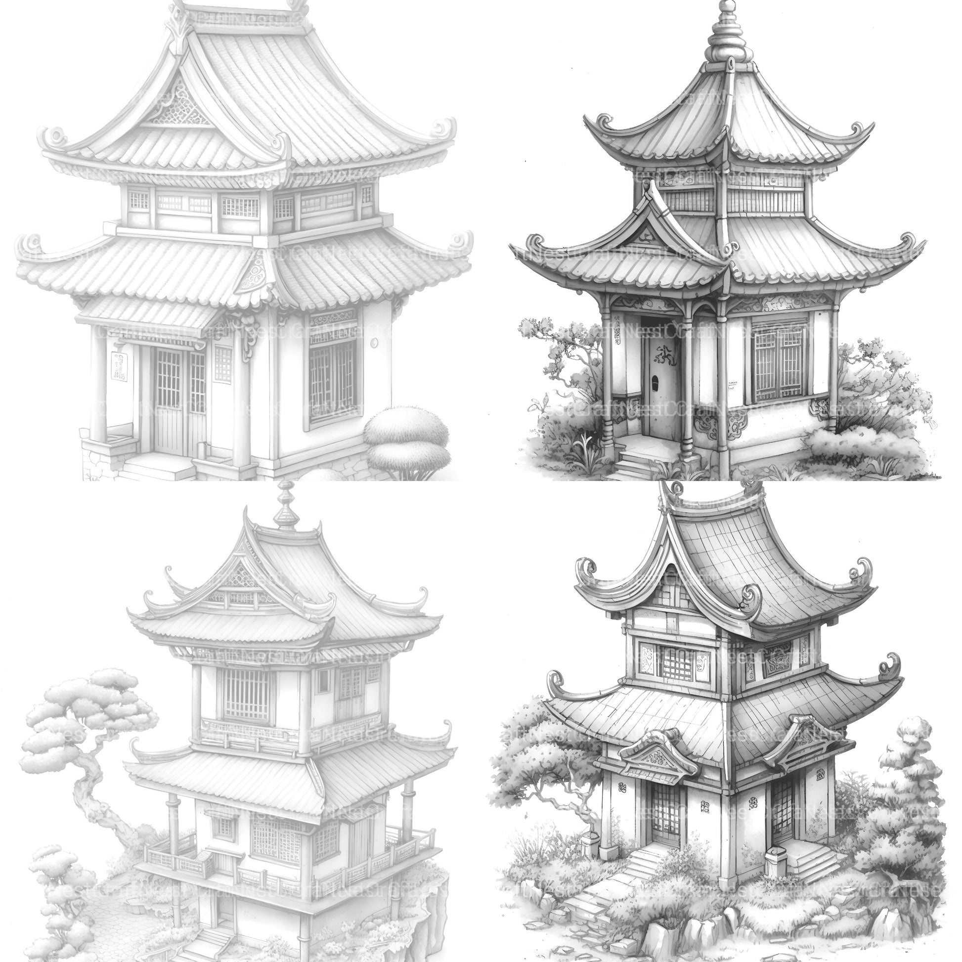 Chinese Tiny House Coloring Book - CraftNest - Digital Crafting and Art