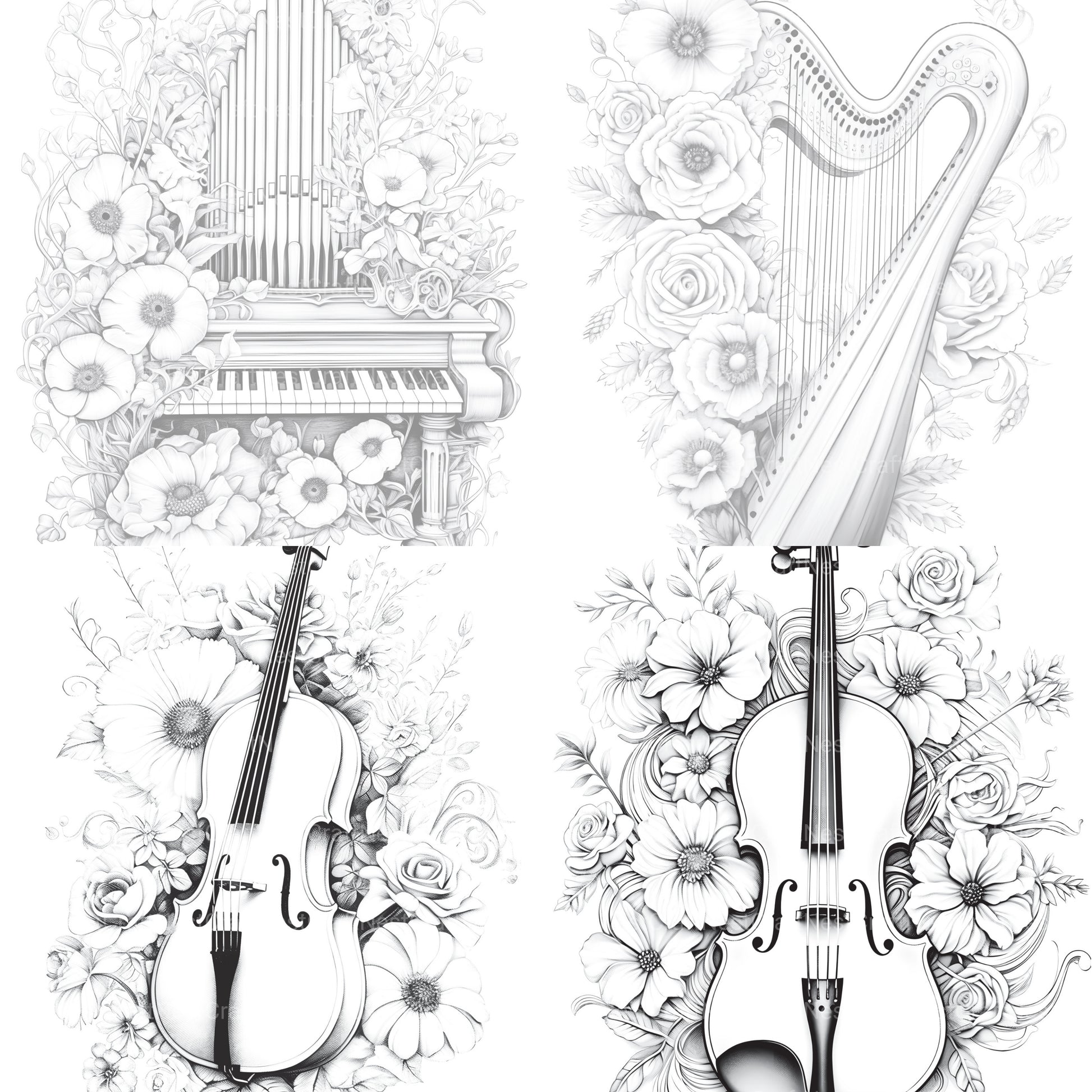Flower Instrument Coloring Book - CraftNest - Digital Crafting and Art