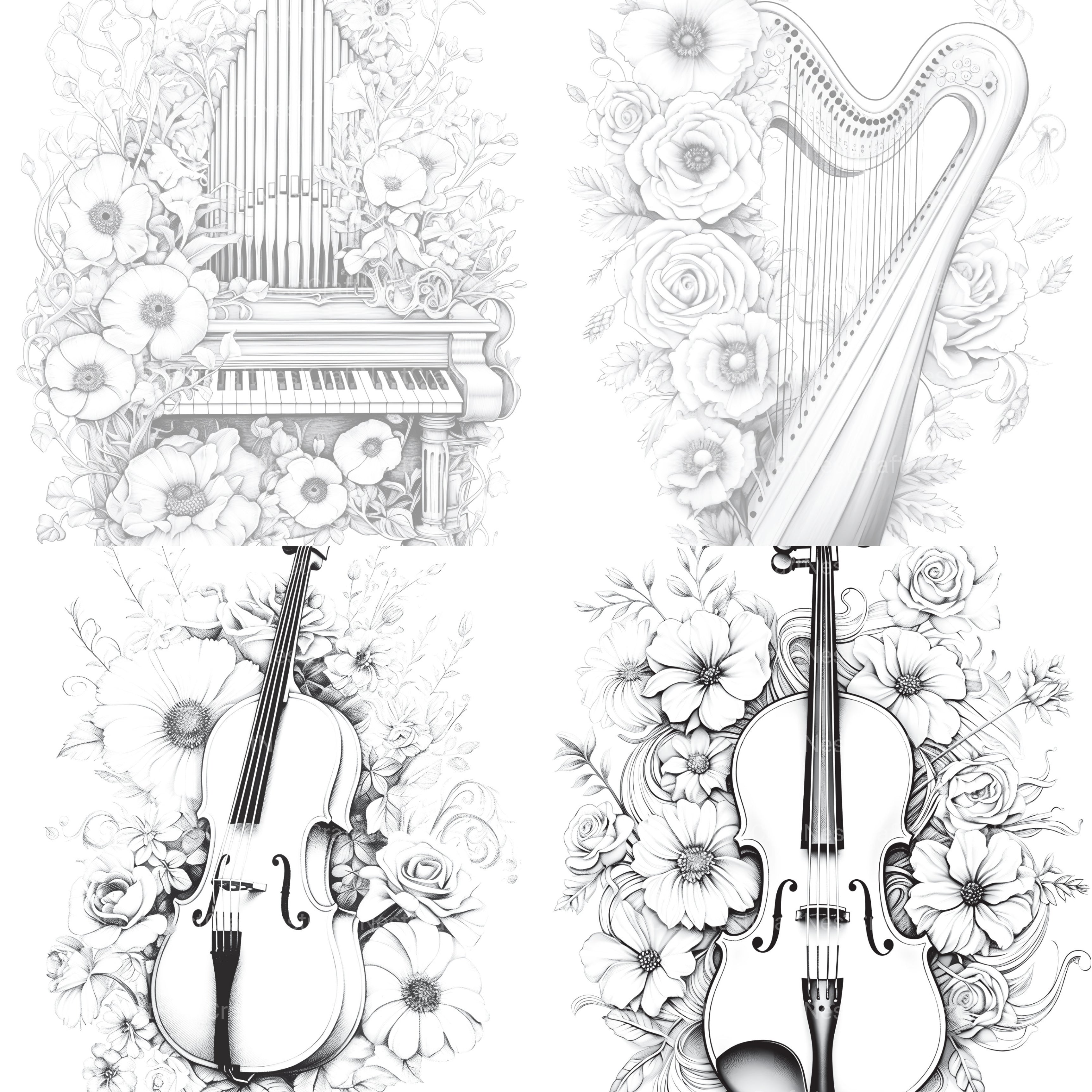 Flower Instrument Coloring Book - CraftNest - Digital Crafting and Art