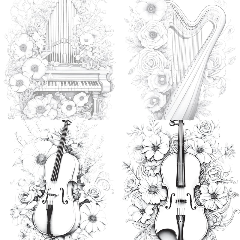 Flower Instrument Coloring Book - CraftNest - Digital Crafting and Art