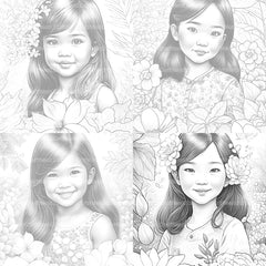 Asian Flower Girl Coloring Book - CraftNest - Digital Crafting and Art