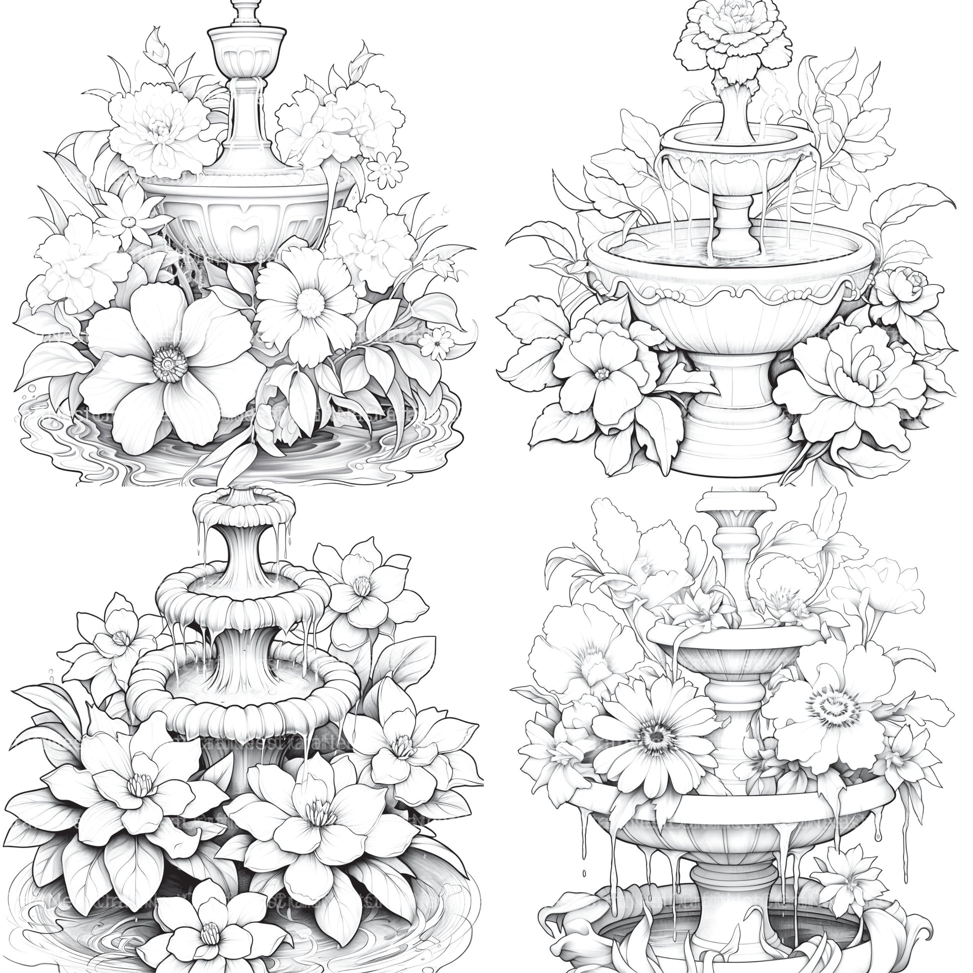 Blooming Fountain Coloring Book - CraftNest - Digital Crafting and Art
