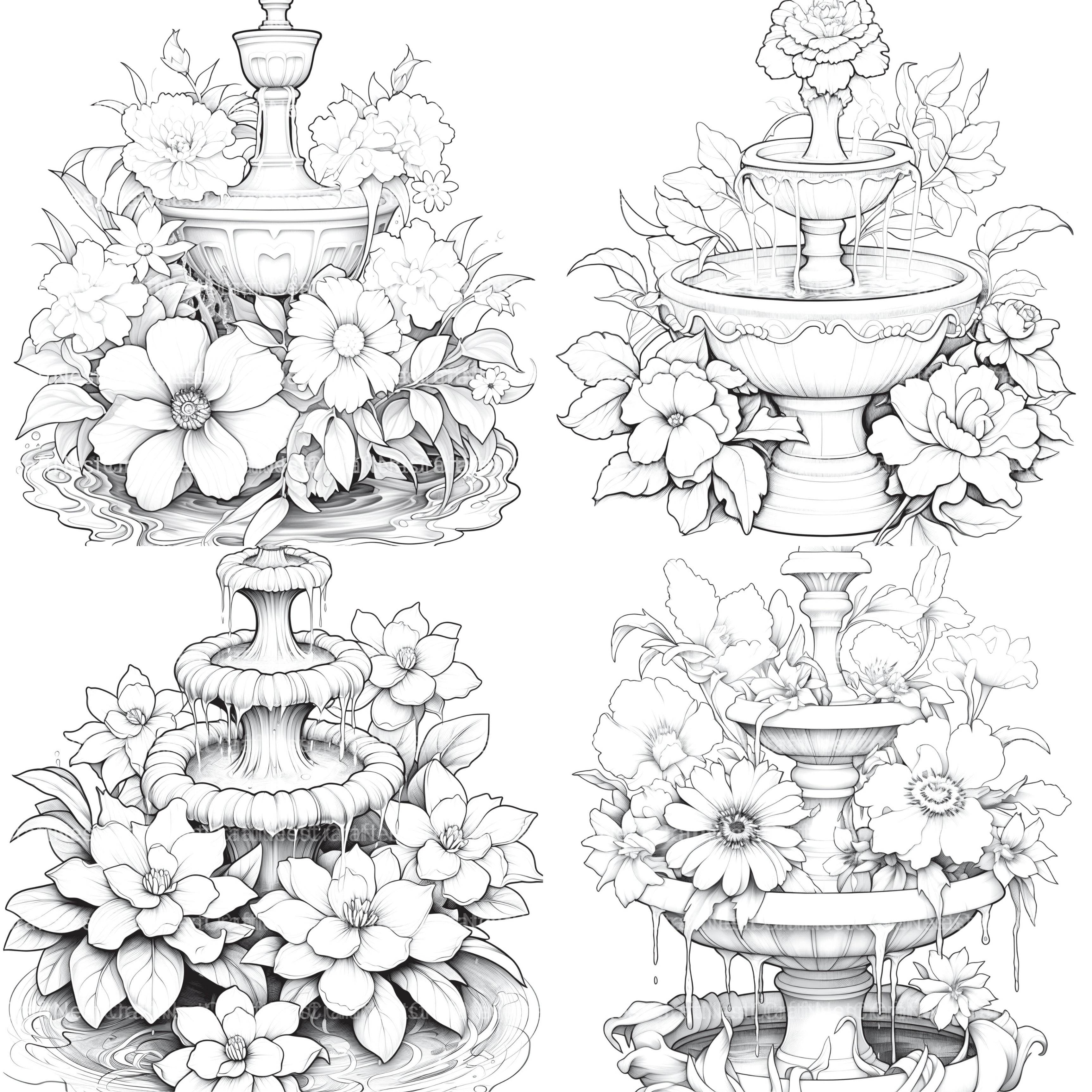 Blooming Fountain Coloring Book - CraftNest - Digital Crafting and Art