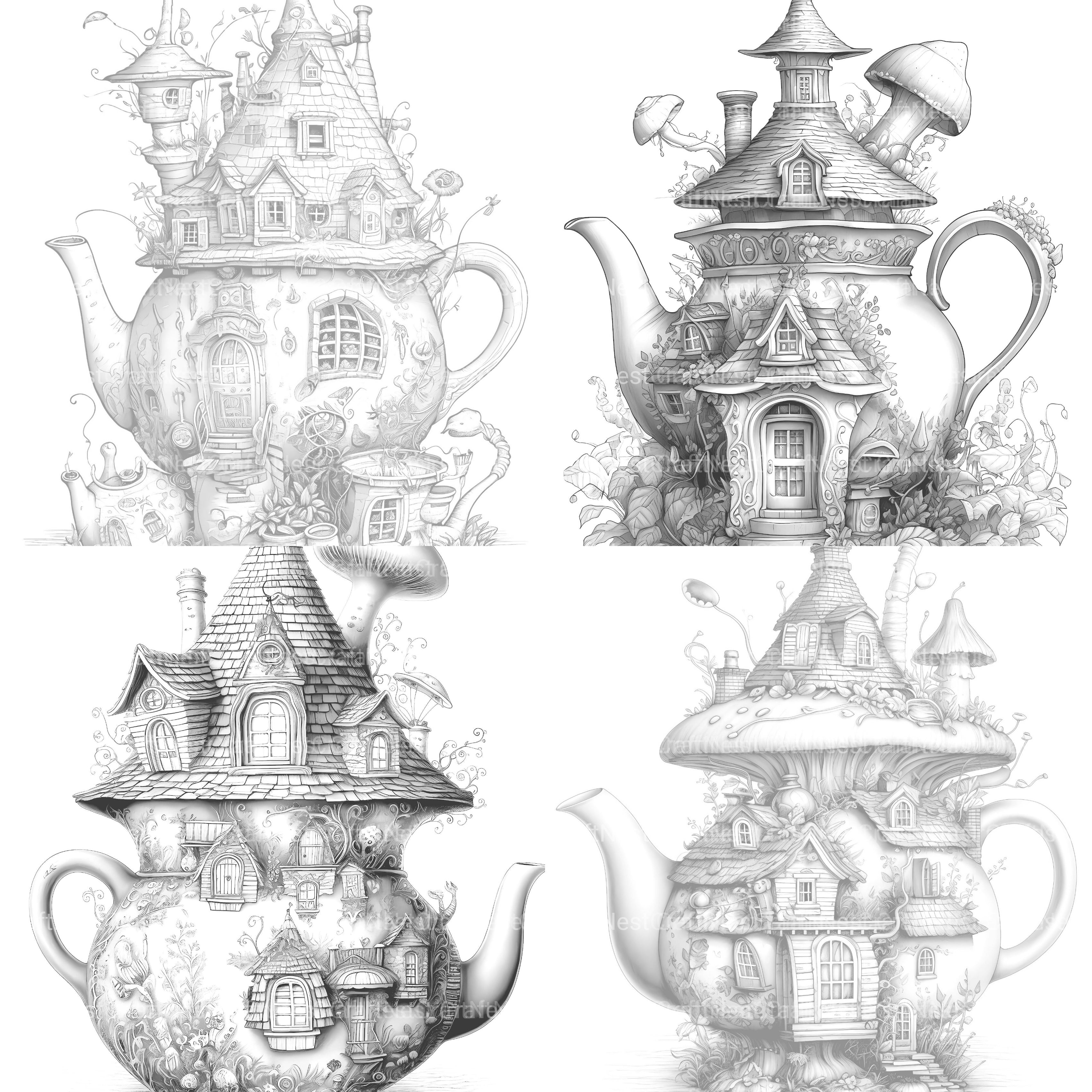 Teapot Fairy House Coloring Book - CraftNest - Digital Crafting and Art