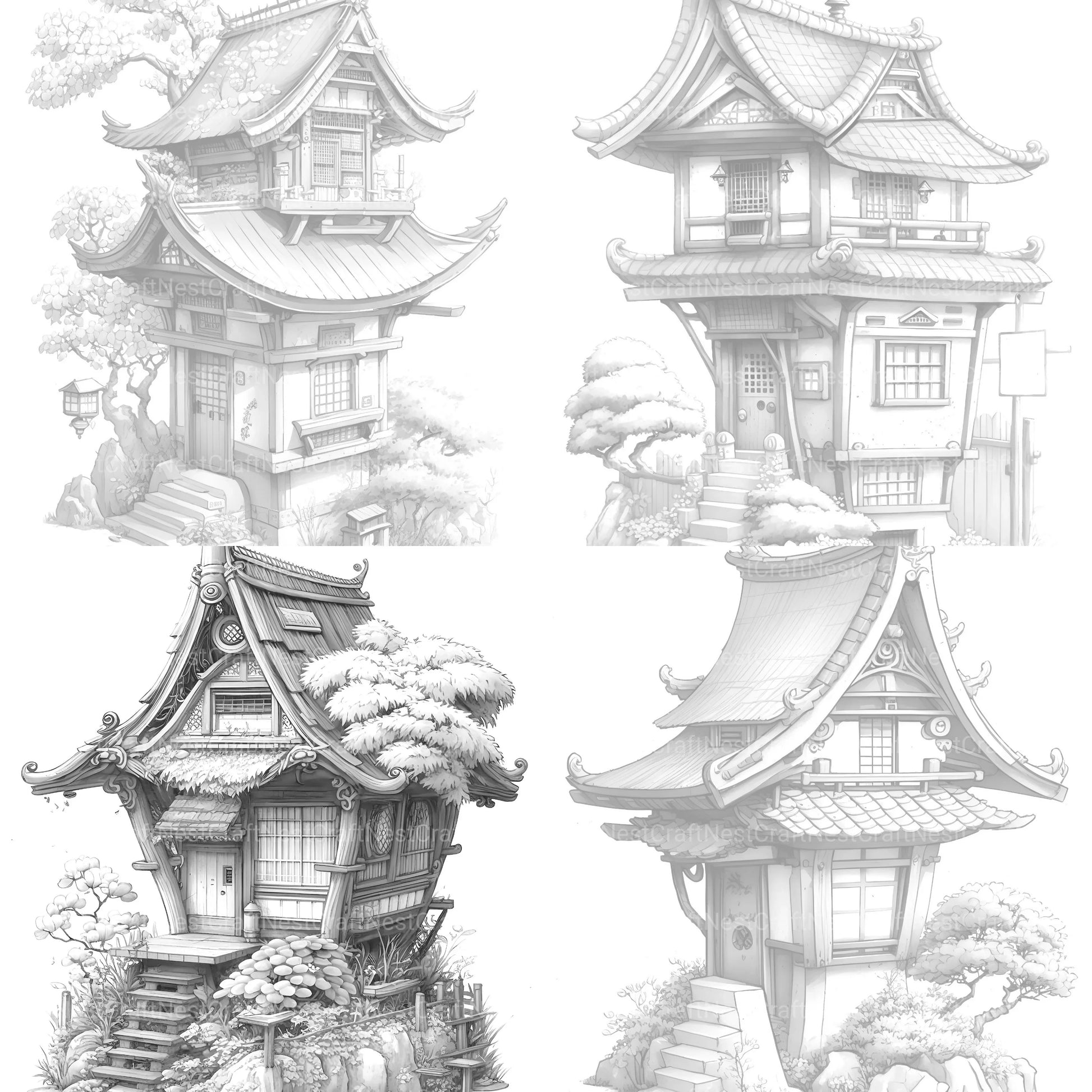 Japanese Tiny House Coloring Book - CraftNest - Digital Crafting and Art