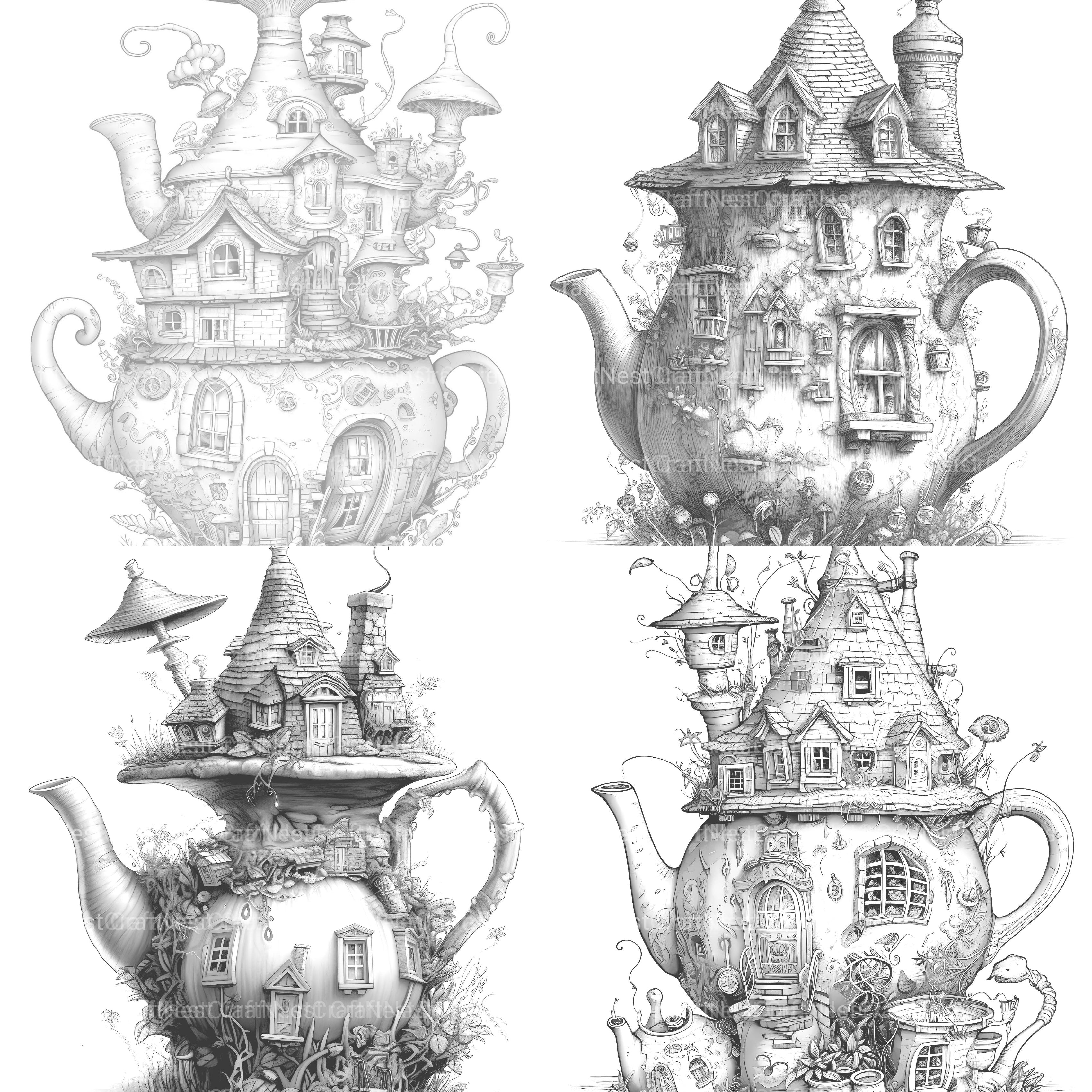 Teapot Fairy House Coloring Book - CraftNest - Digital Crafting and Art